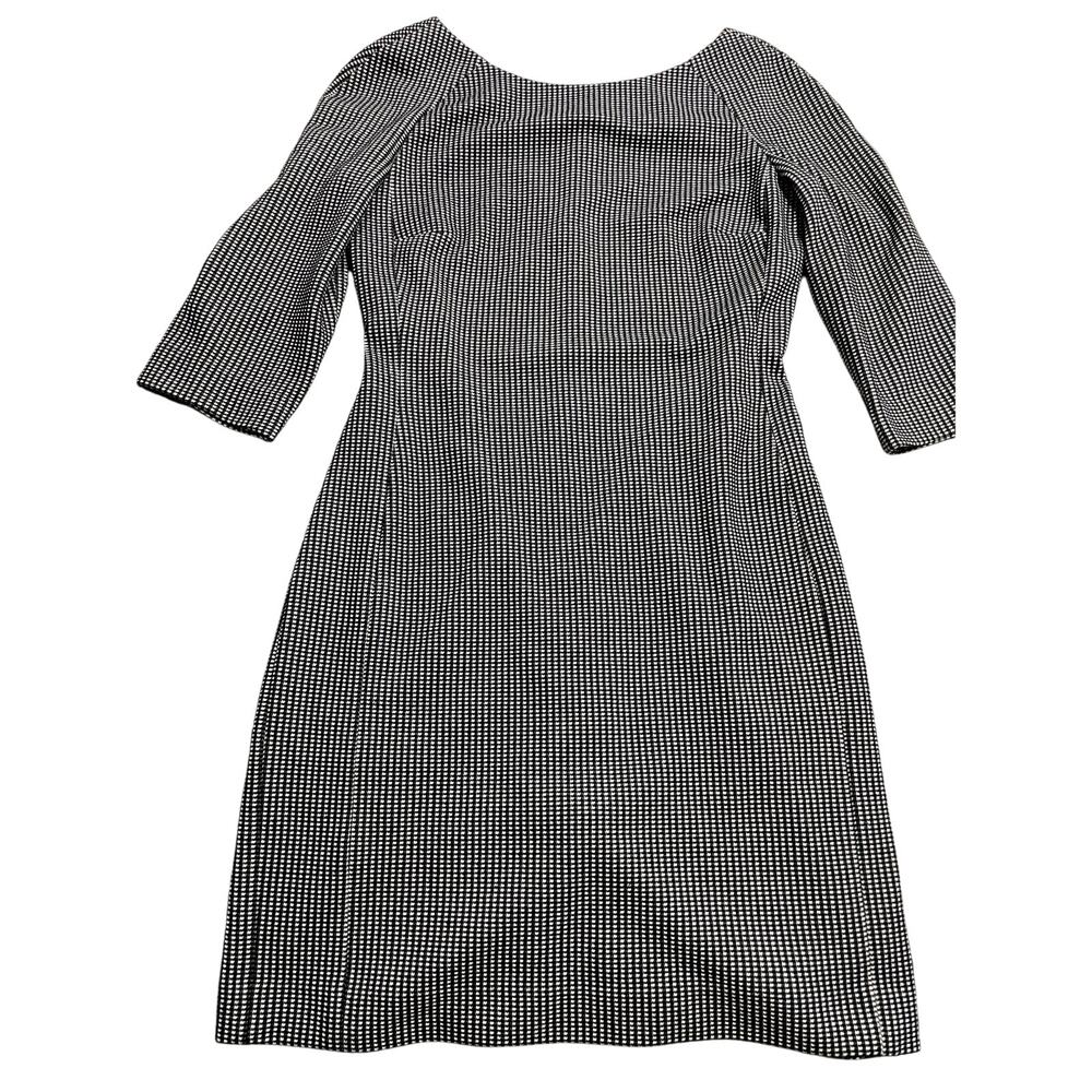 Anne Klein Womens Sz 4 3/4 Sleeves Round Neck Midi Dress Black White Houndstooth